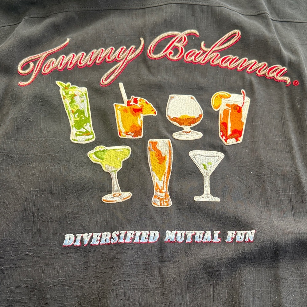 Tommy Bahama Charcoal Camp Shirt - Diversified Mutual Fun Design